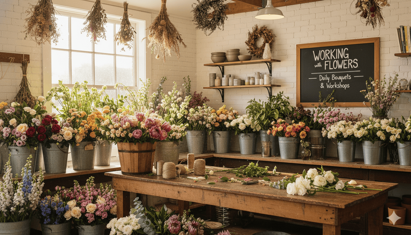 Interieur van Thakophox bloemen studio